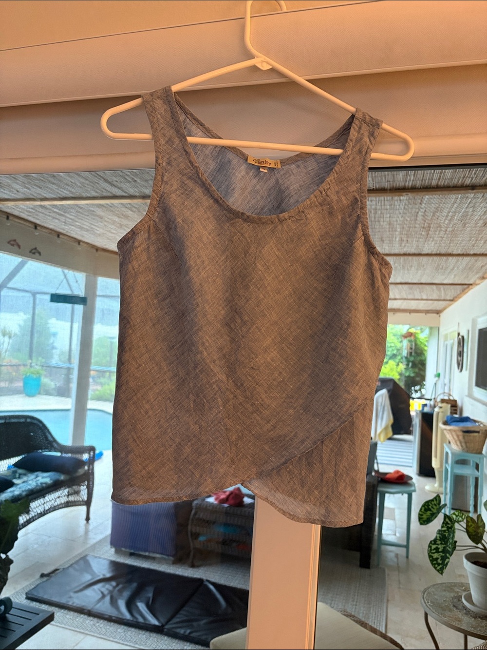 Vanity Light Blue Sleeveless Tank with Overlap hem